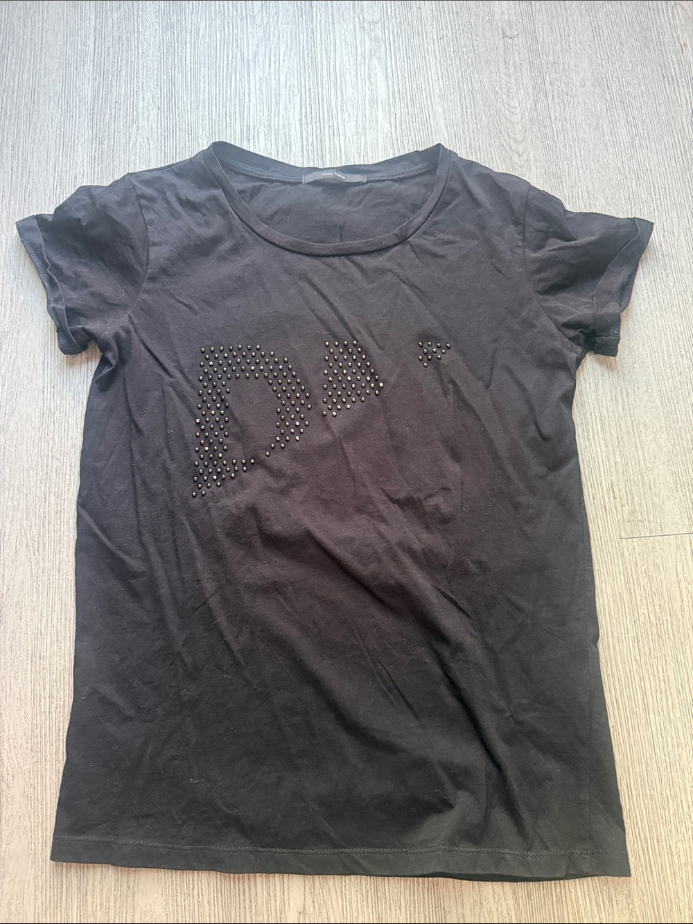 Black Short Sleeve Tee with Studded Logo Accent
